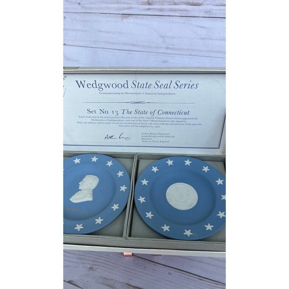 Wedgewood Vintage Seal of State Series Jasperware Set 13 Connecticut Sherman - Picture 3 of 10